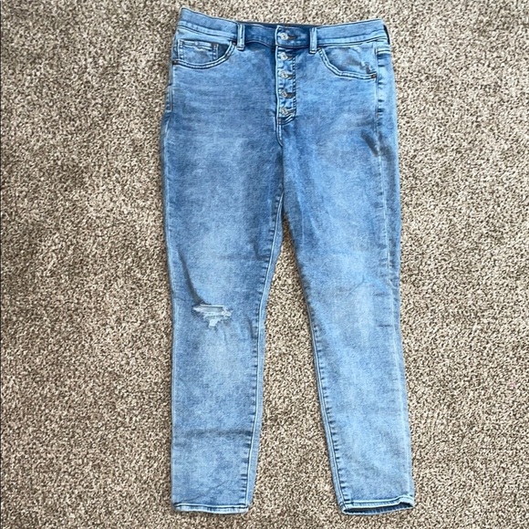 🩵Express Blue Skinny Jeans with Distressed Details - Picture 1 of 3